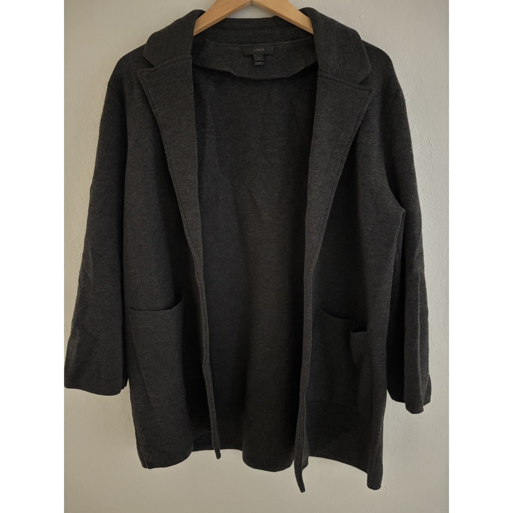 J Crew Sweater Blazer Drk‎ Gray 100% Merino Wool Preppy Quiet Luxury Academia L